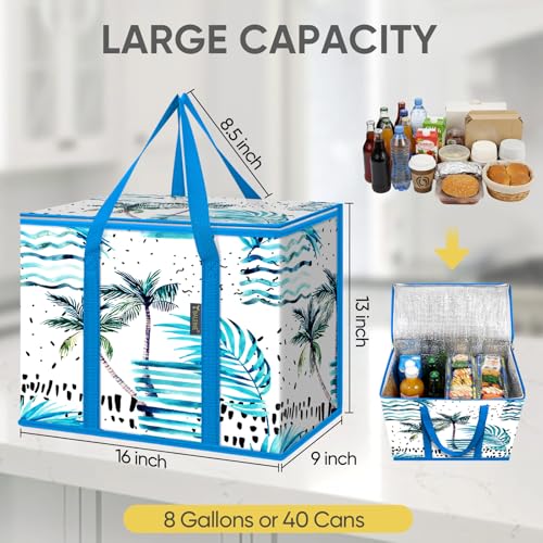 BALEINE Insulated Reusable Grocery Bags with Zippered Top, Large Cooler Bag - color: Island Breeze, size: 2 Pack