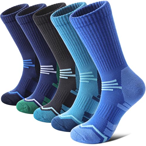 FNOVCO Women's Hiking Walking Running Crew Socks Thick Cushioned Athletic Compression Socks 5 Pairs - color: Multicolor 04, size: 5-8