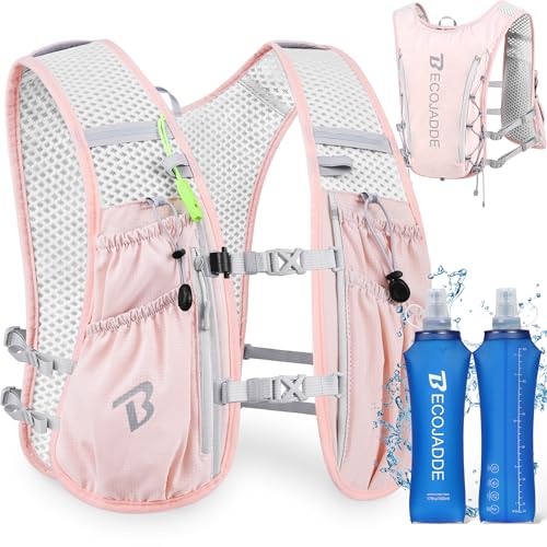 BECOJADDE Running Vest for Women Men, 5L/6L Lightweight Hydration Backpack Running Pack for Marathon, Trail, Cycling, Hiking, Jogging - color: Pink