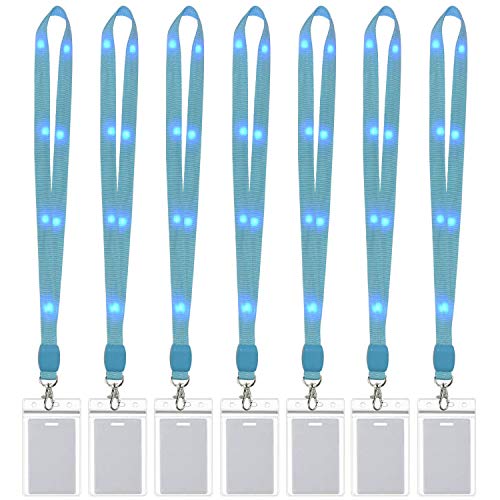 LED Light Up Flashing Cruise Lanyards Keychain Key Holder Neck Straps Necklace - color: Blue - (7 Pack With 7 Pack Plastic Badge Holder)