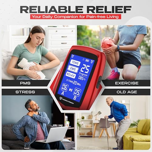 NEOCARBON TENS Unit Muscle Stimulator Ergo Machine for Pain Relief, Red - color: Red