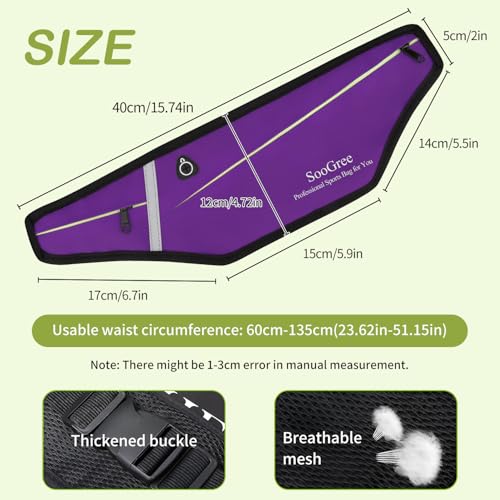 SooGree Slim Running Belt Fanny Packs for Women Men,Water Bottle Holder Hydration Fanny Pouch,Waterproof Sport Waist Pack with Reflective Strip,Runner Belt Bag for Running Cycling Camping Gym (Purple) - color: Purple