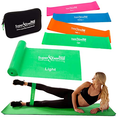 Mini Loop + Flat Resistance Band 5 Set, Latex Free - color: a. LIGHT STRENGTH GREEN Set