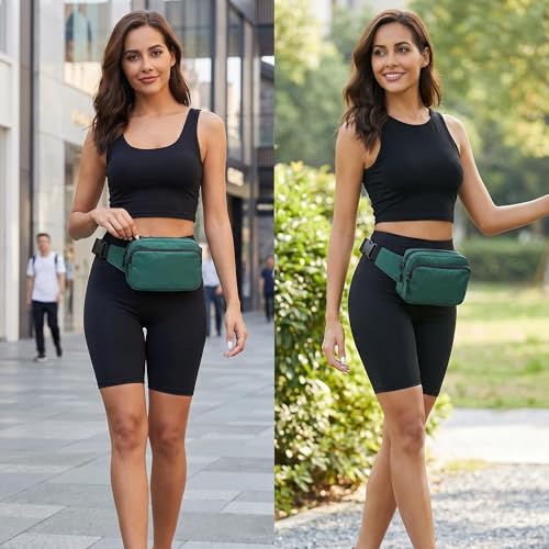 Fanny Pack Nylon Mini Belt Bag Everywhere Belt Bag for Women Water Repellent Waist Packs Crossbody Bags with Adjustable Strap - color: Green