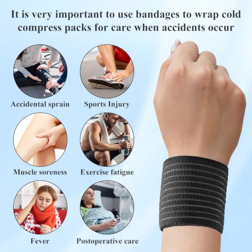 4-Pack Ice Pack Straps,35.5"x3"Elastic Ice Pack Wrap Holder with Hook&Loop - color: Black