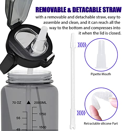Half Gallon Water Bottle with Sleeve, 64OZ Motivational Water Bottle - color: Black