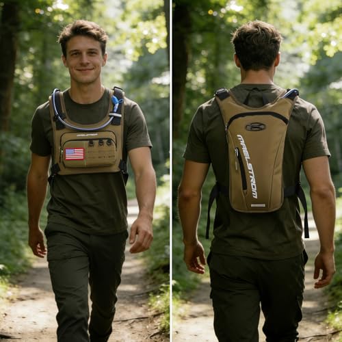 Maelstrom Hydration Running Vest with 2L Water Bladder for Men Women - color: Khaki
