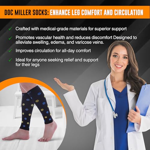 Doc Miller Calf Compression Sleeves 20-30 mmHg for Women & Men, 1 Pair - color: Black/Blueyellow, size: Large