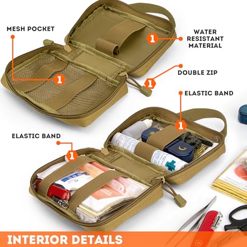 Tactical Molle Pouches Multi-Purpose Military Nylon Waist Pack Utility Bag Detachable Patches Pouches for Dog Vest Harness - color: Tan