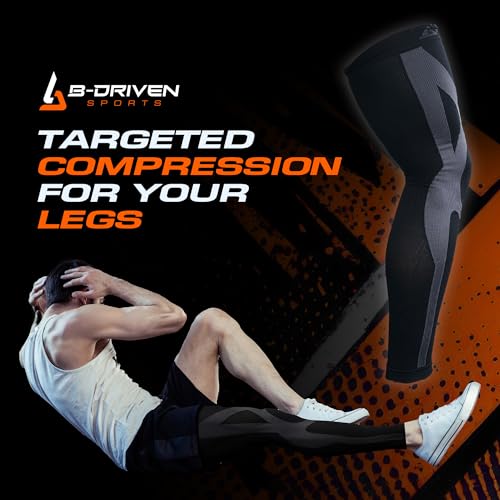 B-Driven Sports Full Leg Compression Sleeves, Graduated Compression 20-30mmHg, Thigh to Ankle, Medical Grade, Calf, Knee, Varicose Veins, Running, Sports, Men & Women - 1 Pair - size: XXXX-Large