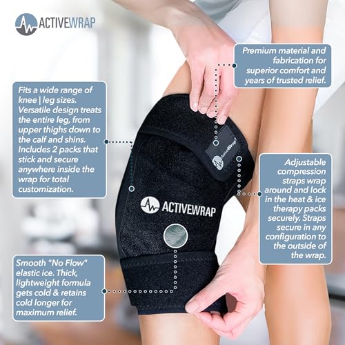 ActiveWrap Knee Ice Pack Wrap - Includes 2 Reusable Gel Ice Packs for Cold & Heat Therapy, PT-Designed Compression Relief for Knee Pain, Swelling & Surgery Recovery, One Size Fits Most