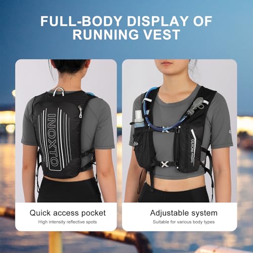 INOXTO Running Hydration Vest Backpack,Lightweight Insulated Pack with 1.5L Water Bladder Bag Daypack for Trail Hiking Running Cycling Race Marathon for Women Men - color: Dark Black
