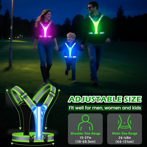 LED Reflective Running Vest, Light UP Reflective Vest, Safety Light Gear for Night Walking Cycling for Women Men Kid - color: Green