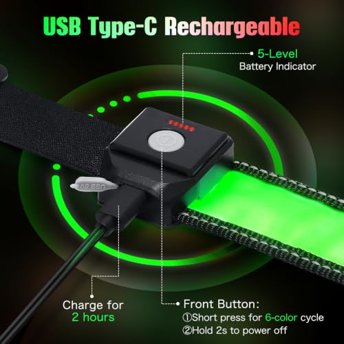 BSEEN LED Running Waist Belt - USB Rechargeable Reflective Glowing LED Waistband, Flashing Safety Light Belt for Runners, Joggers, Walkers, Pet Owners, Cyclists - color: RGB-L(110cm)