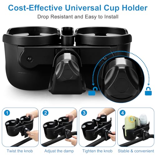 Accmor Stroller Cup Holder with Phone Holder, Bike Cup Holder, Walker Scooter Wheelchair Cup Holder Attachment, Universal Cup Holder for Uppababy Graco Strollers - color: Double Holder-Other Shape