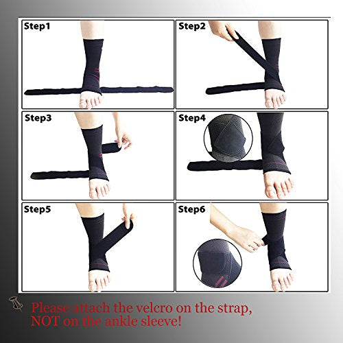 ABIRAM Ankle Brace Compression Sleeve with Adjustable Support Strap - color: Blue, size: Medium