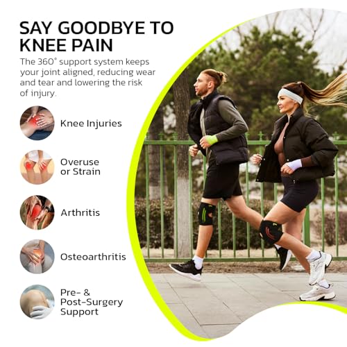 AOFIT Knee Brace for Men & Women – Dual Side Stabilizers & Patella Gel Pad, 4-Way Adjustable Wraparound Support for Knee Pain Relief, Fast Recovery, Running, Sports Black