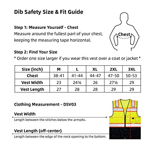 Dib Safety Reflective Safety Vest Made with 3M Tape, Yellow and Black M - color: Yellow & Black, size: Medium