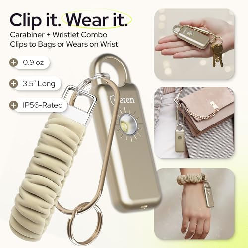 Personal Safety Alarm Keychain for Women, 130dB, LED Light, Gold Satin - color: Gold Satin