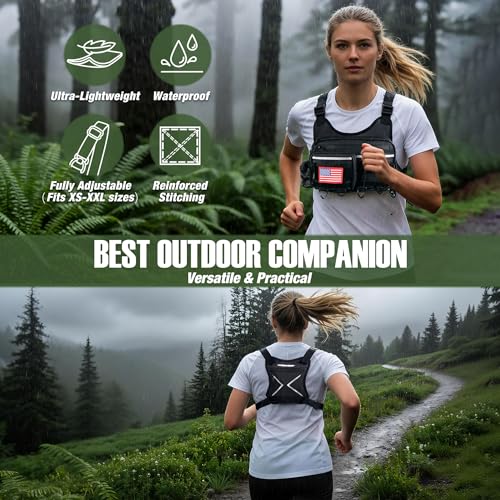 PLUSINNO Chest Bag For Men and Women, Chest Rig Tactical Vest for Sport, Running Phone Holder, EDC Travel Chest Pack for Hiking, Running, Motorcycling,Workouts