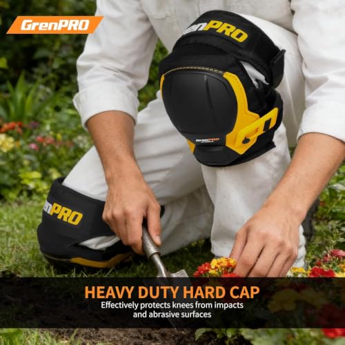 GRENPRO Heavy Duty Knee Pads for Men, Gel Foam, TPR Shell, Construction - color: Black & Yellow