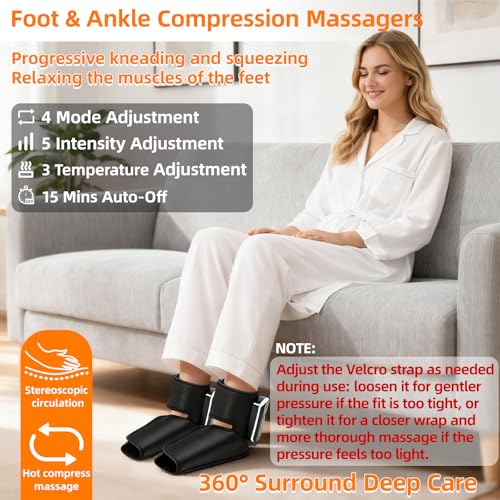 Cordless Air Compression Foot and Ankle Massager with Heat, 2 Pack - color: Black-2pc