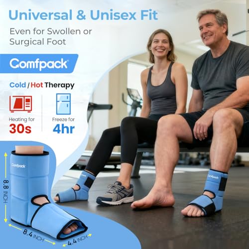 Comfpack Ankle Foot Ice Pack Wrap for Pain Relief with Segmented Design & Shin Splint Relief with Compression & Ice Pack for Injury Reusable Leg Ice Pack Wrap Around Calf