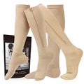 cerpite Zipper Compression Socks, 2 Pairs 15-20 mmHg Closed Toe Compression Stockings for Men Women - color: Beige, size: Large-X-Large
