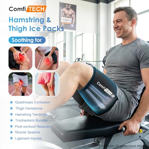 ComfiTECH Thigh Hamstring Ice Pack Wrap, Reusable Runner Sleeve, XL, 2 Pack - size: X-Large