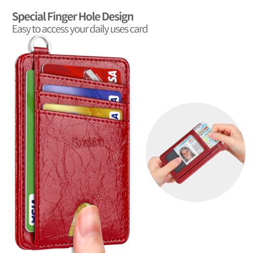 Slim Minimalist Front Pocket Wallet, RFID Blocking Credit Card Holder Wallet with Integrated D-Shackle for Men Women - color: Glossy Red