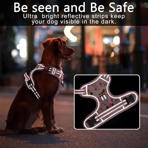 HEELE Dog Harness, Quick Release 3 Buckles, Easy On & Off, Flower Pink, S - color: Flower Pink, size: S (Pack of 1)