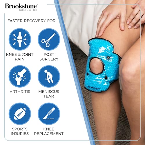 Brookstone Knee Ice Pack Wrap with Silica Beads - Hot & Cold Therapy for Pain Relief - Reusable Ice Packs for Knees for Swelling, Injuries & Post-Surgery Recovery, Ideal Mothers Day Gift, Azure Blue - color: Azure Blue