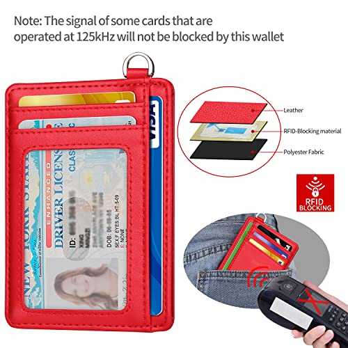 Slim Minimalist Front Pocket Wallet, RFID Blocking Credit Card Holder Wallet with Integrated D-Shackle for Men Women - color: Cowhide Red