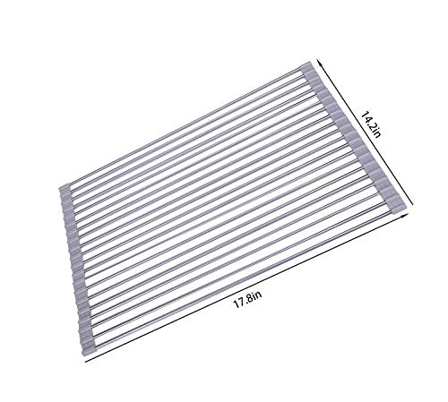 Ahyuan Roll up Dish Drying Rack Over The Sink Kitchen Roll up Sink Drying Rack Stainless Still Portable Drainer Foldable Dish Rack (Warm Gray, 17.8''X13.5'') - color: Warm Gray, size: Rectangle 17.8 inches x 13.5 inches