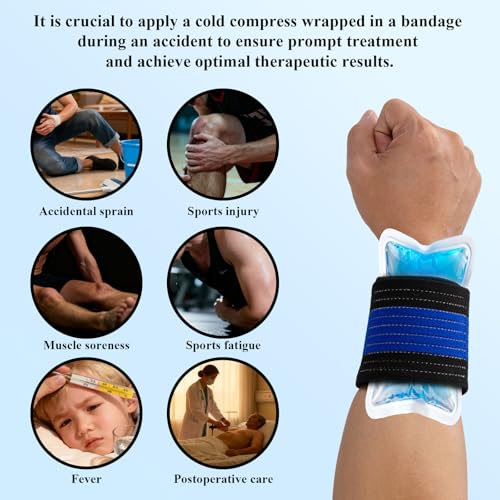 4-Pack Ice Pack Straps,35.5"x3"Elastic Ice Pack Wrap Holder with Hook&Loop - color: Black and Blue