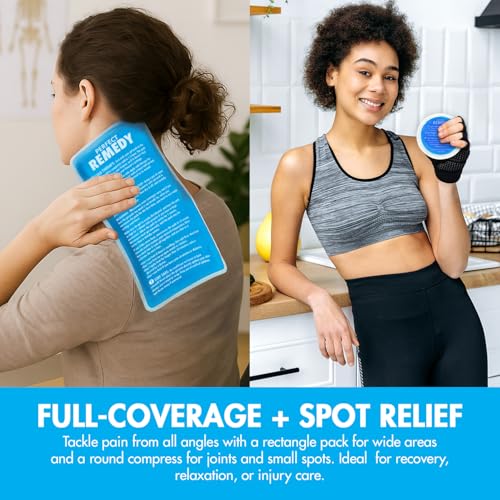 Perfect Remedy Rectangle (Blue, Regular) & Round Gel Ice Pack (5pcs) Bundle, Hot & Cold Ice Packs for Injuries Reusable for Body Tension & Muscle Pain Relief – Soft, Flexible & Adapts to Any Area