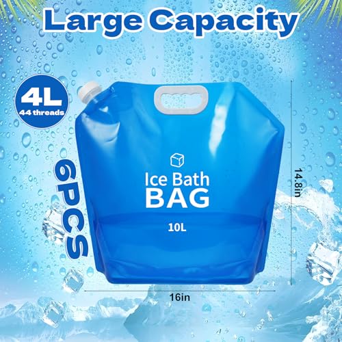 4 Pcs Ice Bath Bags, 10 L Reusable Cold Plunge Accessories Portable Bathtub Ice Packs Large Cold Water Freezer Bag with Handle for Home Outdoor Bathtub Bucket, Blue