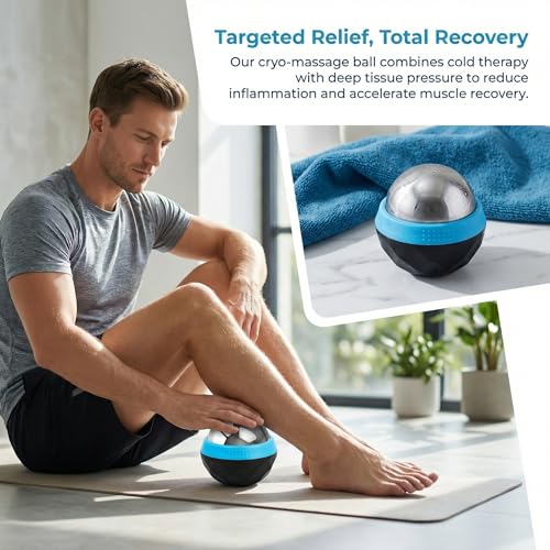 60mm Cold Roller Hot & Cold Compress Massage Roller Ball Body Foot Back Waist Hip Relaxer Ice Massager Tool, Ergonomic Grip, Compact Massager, Smooth Surface, Fitness Enthusiasts