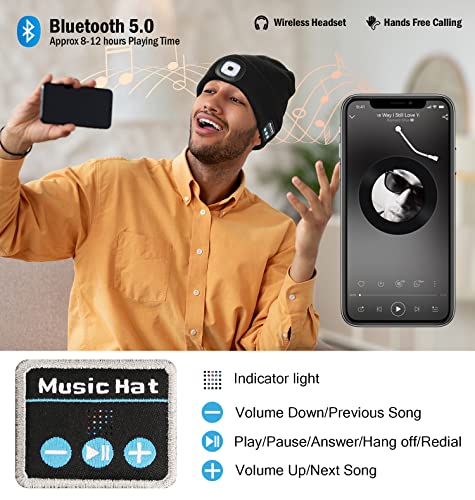 CENSGO Bluetooth Beanie with The Light, Unique Tech Gifts for Men Husband Him Teen, Wireless Headphones for Fishing Jogging Working, Christmas Stocking Dark Grey - color: Dark Grey
