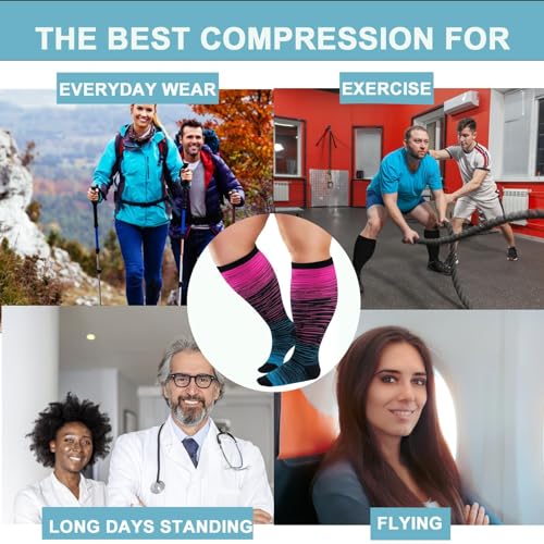 4 Pairs Plus Size Compression Socks,Extra Wide Calf - color: Red/Dark Blue/White/Light Blue, size: 3X-Large