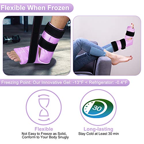 Relief Expert Ankle Ice Pack Wrap – Reusable Cold Gel Pack for Foot and Heel, Dual-Sided Design with Soft Plush Lining, Flexible Cold Compress for Achilles and Ankle Support, Pink - style: Purple-Pack 1