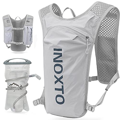 INOXTO Running Hydration Vest Backpack,Lightweight Insulated Pack with 1.5L Water Bladder Bag Daypack for Hiking Trail Running Cycling Race Marathon for Women Men - color: Light gray dark blue