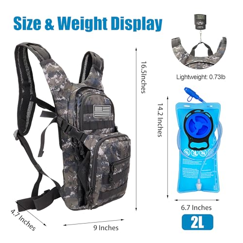 Tactical Hydration Backpack 2L Water Bladder - Lightweight Durable Pack for Hiking, Running, Outdoor Adventures, Adjustable Straps & Leak-Proof Design - color: Urban Digital Camo
