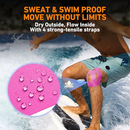 KTQUICK Precut Kinesiology Tape for Knees,24 PCS,20% Stronger Adhesive Pink - color: Pink, size: 24PCS