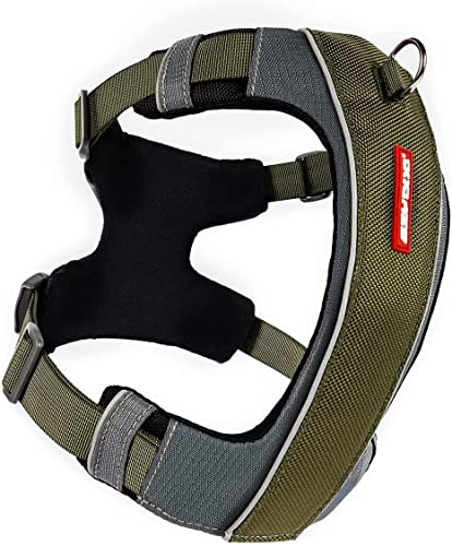 EzyDog X-Link Dog Harness, No Pull Design with Front D-Ring - Medium, Olive - color: Olive, size: Medium