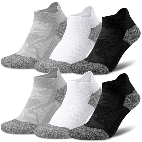 Gonii Womens Compression Ankle Socks，Athletic Running Cushioned Support Low Cut Socks 5-6 Pairs - color: 2 Black+2 White+2 Grey, size: 10-12