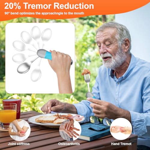 Weighted Utensils for Tremors & Parkinson's, Adaptive Eating Aids (Blue) - color: Blue