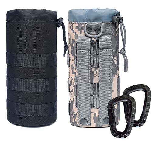 Water Bottles Pouches - 1000D Tactical Molle Drawstring 32OZ Hydration Carrier Bag - color: 2 Pack nBlack+ACU