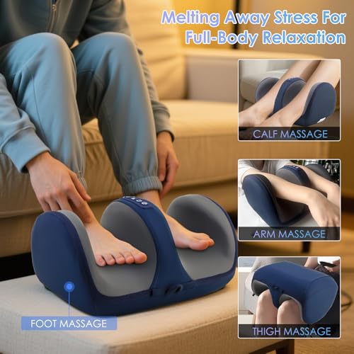 Foot Massager with Heat, Electric Foot and Calf Roller Massager, Blue