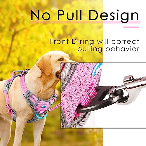 ThinkPet No Pull Harness for Small Medium Large Dogs, Reflective Padded Vest with Handle, Adjustable Star Style - color: Bright Pink, size: L(Chest:19"-30")